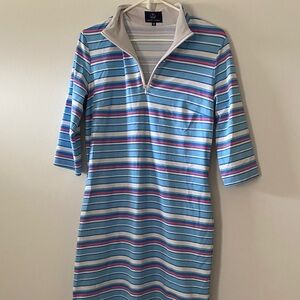 Striped Quarter-Zip Midi Dress in Light Blue by Sail to Sable